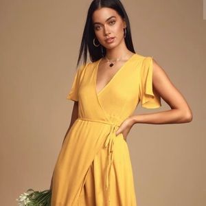 Much Obliged Golden Yellow Wrap Maxi Dress
